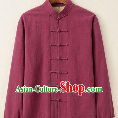 Chinese National Tang Suit Wine Red Upper Outer Garment Jacket Traditional Martial Arts Costumes for Men