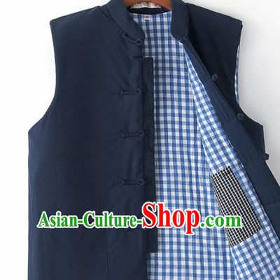 Chinese National Tang Suit Navy Vest Traditional Martial Arts Waistcoat Costumes for Men