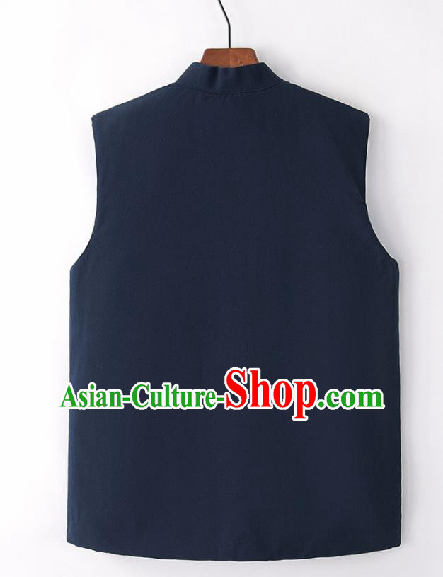 Chinese National Tang Suit Navy Vest Traditional Martial Arts Waistcoat Costumes for Men Chinese National Tang Suit Navy Vest Traditional Martial Arts Waistcoat Costumes for Men
