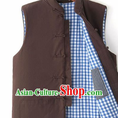 Chinese National Tang Suit Brown Vest Traditional Martial Arts Waistcoat Costumes for Men