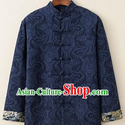 Chinese National Tang Suit Navy Thicken Jacket Traditional Martial Arts Costumes for Men