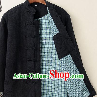 Chinese National Tang Suit Black Thicken Jacket Traditional Martial Arts Costumes for Men