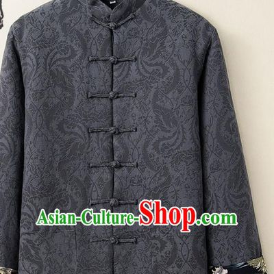 Chinese National Tang Suit Grey Thicken Jacket Traditional Martial Arts Costumes for Men