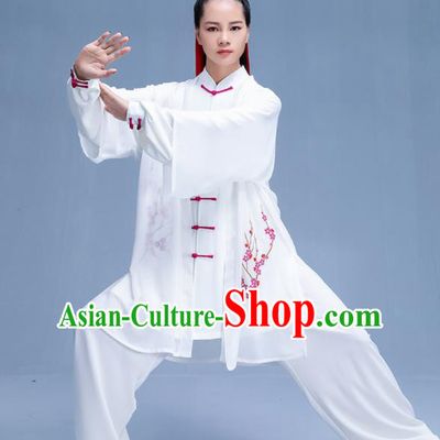 Chinese Traditional Kung Fu Printing Plum White Garment Outfits Martial Arts Stage Show Costumes for Women