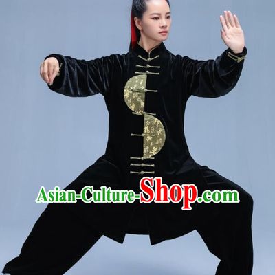 Chinese Traditional Kung Fu Black Velvet Garment Outfits Martial Arts Stage Show Costumes for Women