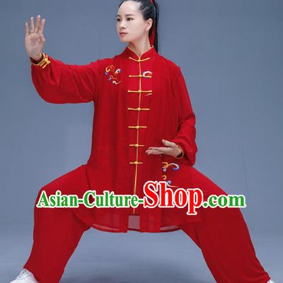 Chinese Traditional Kung Fu Embroidered Cloud Red Garment Outfits Martial Arts Stage Show Costumes for Women