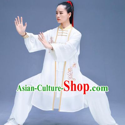 Chinese Traditional Kung Fu Training Printing Clouds White Garment Outfits Martial Arts Stage Show Costumes for Women