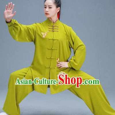 Chinese Traditional Kung Fu Tai Chi Training Embroidered Peony Ginger Garment Outfits Martial Arts Stage Show Costumes for Women
