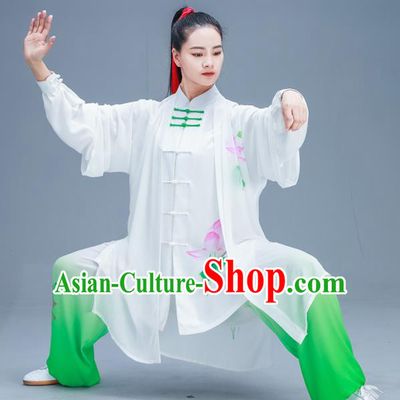Chinese Traditional Kung Fu Tai Chi Printing Lotus Garment Outfits Martial Arts Training Costumes for Women