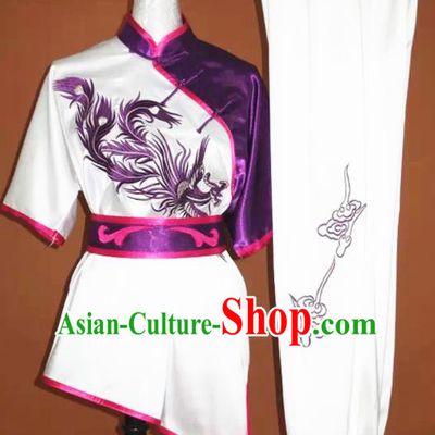 Chinese Tai Chi Embroidered Purple Phoenix Garment Outfits Traditional Kung Fu Martial Arts Training Costumes for Women