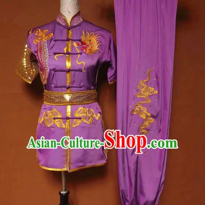 Chinese Tai Chi Changquan Embroidered Dragon Purple Garment Outfits Traditional Kung Fu Martial Arts Costumes for Adult