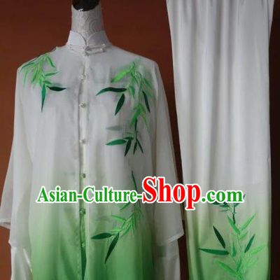 Chinese Tai Chi Changquan Embroidered Bamboo Green Garment Outfits Traditional Kung Fu Martial Arts Costumes for Adult