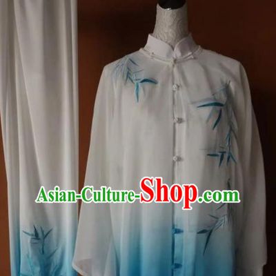 Chinese Tai Chi Changquan Embroidered Bamboo Blue Garment Outfits Traditional Kung Fu Martial Arts Costumes for Adult