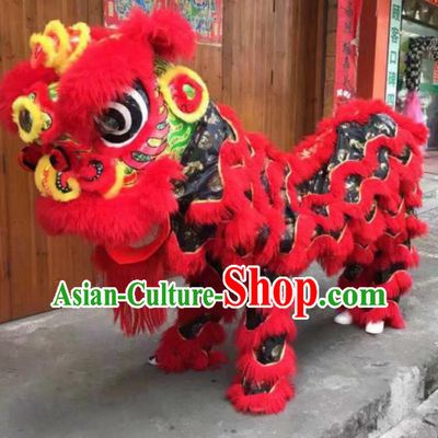 Top Chinese World Lion Dance Competition Red Fur Lion Head Lion Dance Costumes for Adult