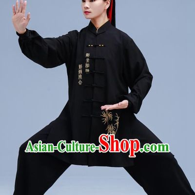 Chinese Traditional Kung Fu Embroidered Black Outfit Martial Arts Competition Costumes for Women