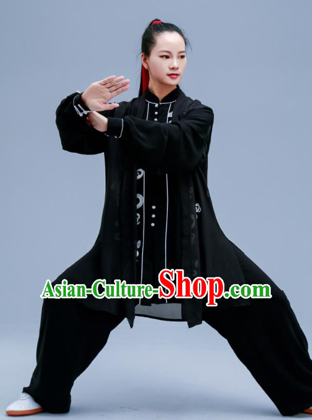 Chinese Traditional Kung Fu Black Chiffon Outfit Martial Arts Competition Costumes for Women Chinese Traditional Kung Fu Black Chiffon Outfit Martial Arts Competition Costumes for Women