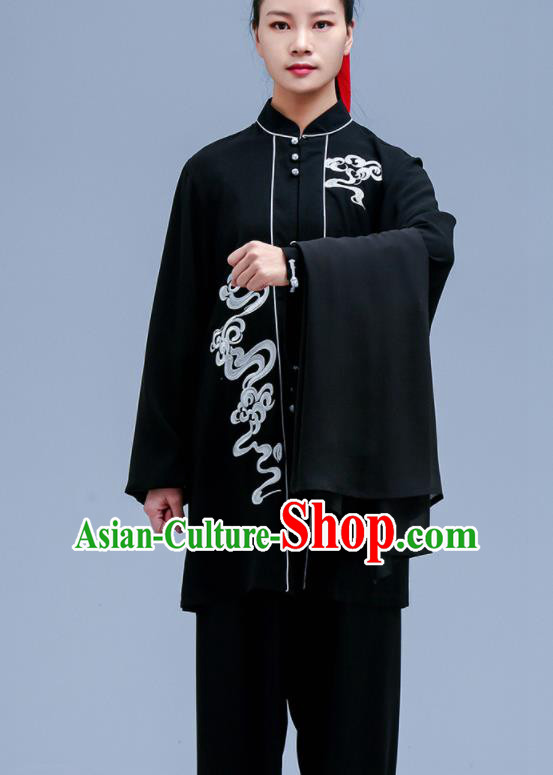 Chinese Traditional Kung Fu Black Chiffon Outfit Martial Arts Competition Costumes for Women Chinese Traditional Kung Fu Black Chiffon Outfit Martial Arts Competition Costumes for Women