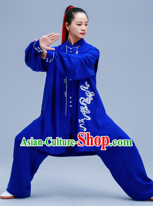Chinese Traditional Kung Fu Embroidered Royalblue Outfits Martial Arts Competition Costumes for Women Chinese Traditional Kung Fu Embroidered Royalblue Outfits Martial Arts Competition Costumes for Women