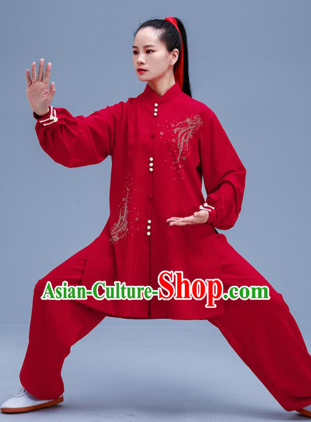 Chinese Traditional Kung Fu Red Outfits Martial Arts Competition Costumes for Women Chinese Traditional Kung Fu Red Outfits Martial Arts Competition Costumes for Women