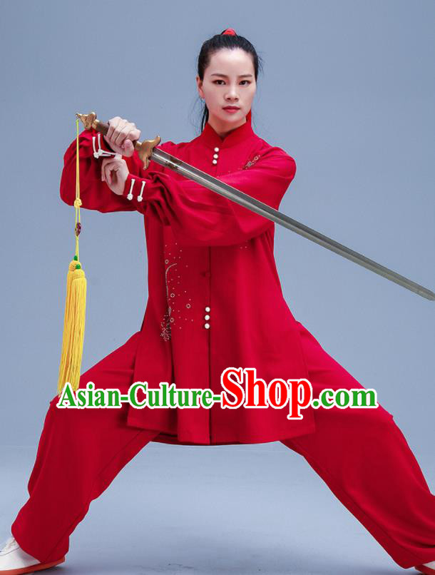 Chinese Traditional Kung Fu Red Outfits Martial Arts Competition Costumes for Women Chinese Traditional Kung Fu Red Outfits Martial Arts Competition Costumes for Women