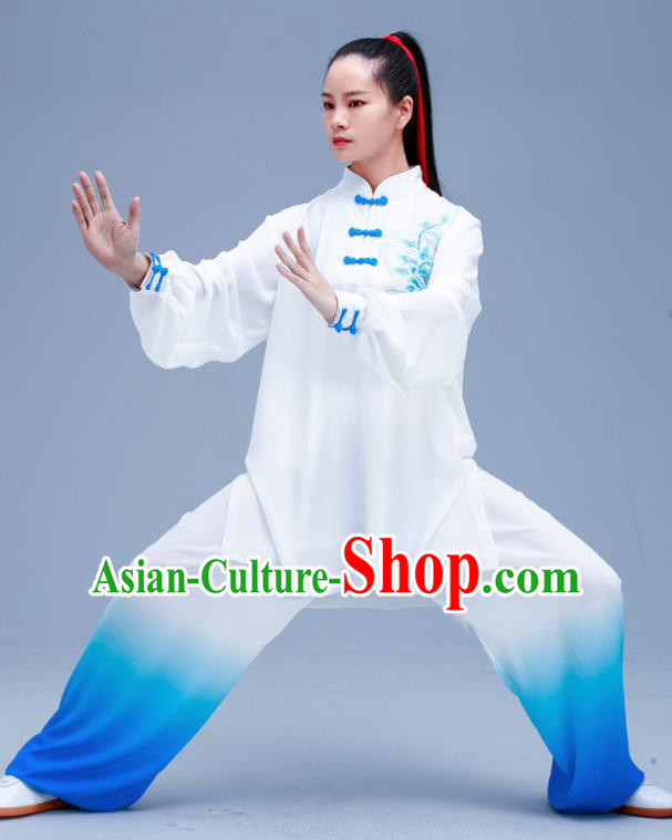 Chinese Traditional Kung Fu Gradient Blue Outfits Martial Arts Competition Costumes for Women Chinese Traditional Kung Fu Gradient Blue Outfits Martial Arts Competition Costumes for Women