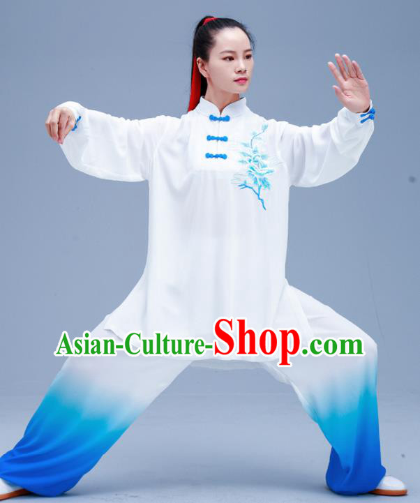 Chinese Traditional Kung Fu Gradient Blue Outfits Martial Arts Competition Costumes for Women Chinese Traditional Kung Fu Gradient Blue Outfits Martial Arts Competition Costumes for Women