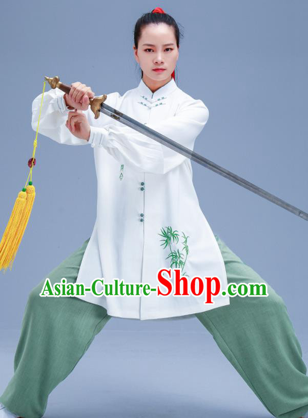 Chinese Traditional Kung Fu Embroidered Bamboo Outfits Martial Arts Competition Costumes for Women Chinese Traditional Kung Fu Embroidered Bamboo Outfits Martial Arts Competition Costumes for Women