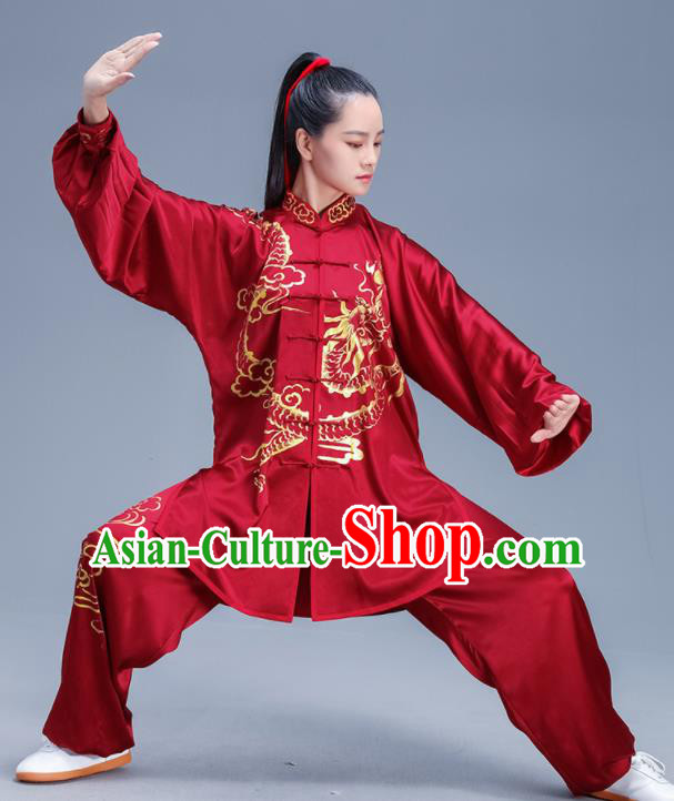 Chinese Traditional Kung Fu Red Silk Outfits Martial Arts Competition Costumes for Women Chinese Traditional Kung Fu Red Silk Outfits Martial Arts Competition Costumes for Women