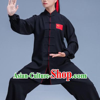 Chinese Traditional Kung Fu Stage Show Black Outfits Martial Arts Competition Costumes for Women