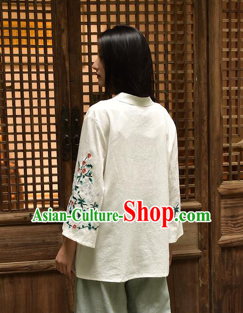 Chinese Tai Chi Embroidered White Flax Blouse Traditional Tang Suit Costume for Women Chinese Tai Chi Embroidered White Flax Blouse Traditional Tang Suit Costume for Women