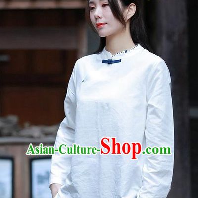 Chinese Tang Suit White Blouse Upper Outer Garment Traditional Tai Chi Costume for Women