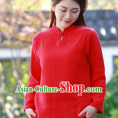Chinese Tang Suit Upper Outer Garment Red Shirt Traditional Tai Chi Costume for Women
