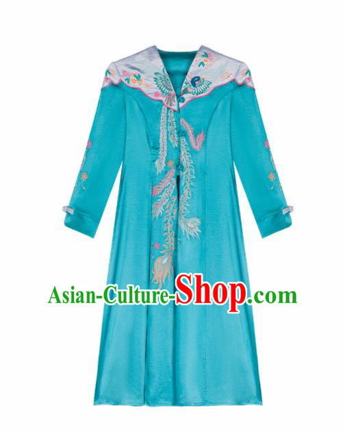 Chinese Traditional Embroidered Green Dust Coat National Overcoat Costumes for Women Chinese Traditional Embroidered Green Dust Coat National Overcoat Costumes for Women