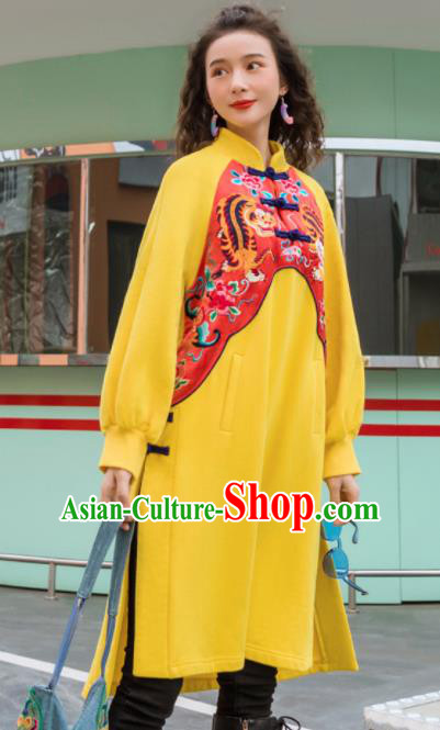 Chinese Traditional Embroidered Tiger Yellow Jacket National Overcoat Costumes for Women Chinese Traditional Embroidered Tiger Yellow Jacket National Overcoat Costumes for Women