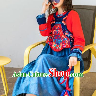 Chinese Traditional Embroidered Dress National Qipao Cheongsam Costumes for Women