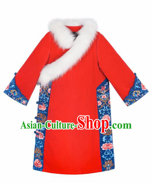 Chinese Traditional Embroidered Red Woolen Dust Coat National Overcoat Costumes for Women Chinese Traditional Embroidered Red Woolen Dust Coat National Overcoat Costumes for Women
