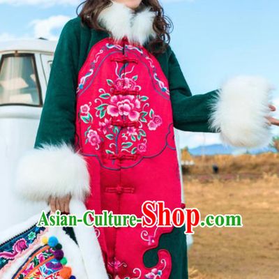 Chinese Traditional Embroidered Cotton Padded Dust Coat National Overcoat Costumes for Women