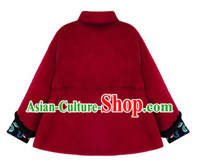 Chinese Traditional Embroidered Red Imitation Fur Jacket National Overcoat Costumes for Women Chinese Traditional Embroidered Red Imitation Fur Jacket National Overcoat Costumes for Women