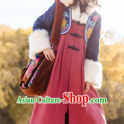 Chinese Traditional Winter Embroidered Dust Coat National Tang Suit Overcoat Costumes for Women