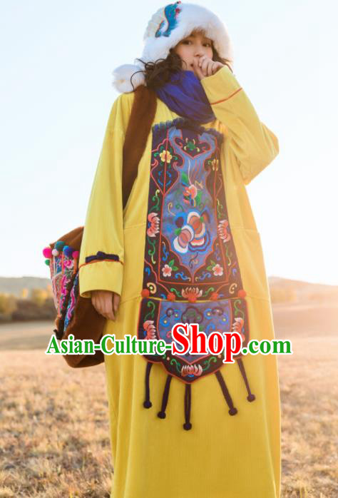 Chinese Traditional Embroidered Yellow Dress National Cheongsam Costumes for Women Chinese Traditional Embroidered Yellow Dress National Cheongsam Costumes for Women