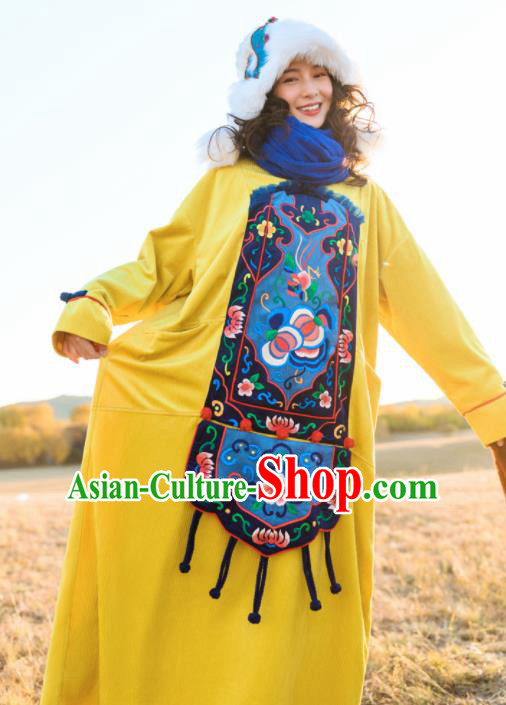 Chinese Traditional Embroidered Yellow Dress National Cheongsam Costumes for Women Chinese Traditional Embroidered Yellow Dress National Cheongsam Costumes for Women