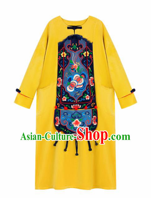 Chinese Traditional Embroidered Yellow Dress National Cheongsam Costumes for Women Chinese Traditional Embroidered Yellow Dress National Cheongsam Costumes for Women