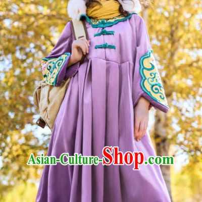 Chinese Traditional Embroidered Purple Dress National Tang Suit Costumes for Women