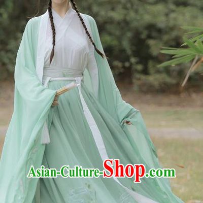 Traditional Chinese Jin Dynasty Princess Historical Costumes Ancient Goddess Green Hanfu Dress for Women
