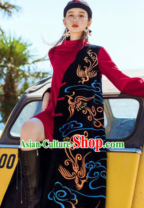 Chinese Traditional Embroidered Cloud Black Qipao Dress National Tang Suit Costumes for Women Chinese Traditional Embroidered Cloud Black Qipao Dress National Tang Suit Costumes for Women