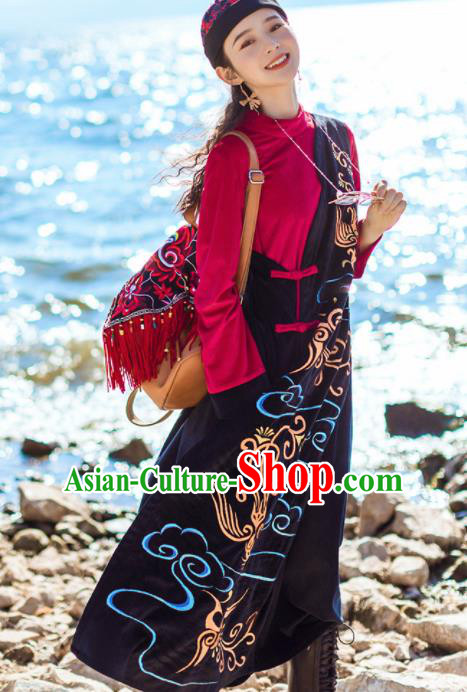 Chinese Traditional Embroidered Cloud Black Qipao Dress National Tang Suit Costumes for Women Chinese Traditional Embroidered Cloud Black Qipao Dress National Tang Suit Costumes for Women