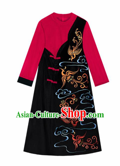 Chinese Traditional Embroidered Cloud Black Qipao Dress National Tang Suit Costumes for Women Chinese Traditional Embroidered Cloud Black Qipao Dress National Tang Suit Costumes for Women