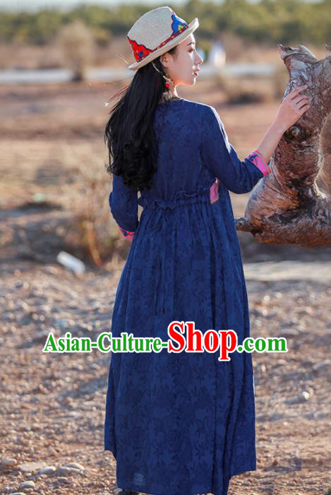Chinese Traditional Deep Blue Dress National Tang Suit Cheongsam Costumes for Women Chinese Traditional Deep Blue Dress National Tang Suit Cheongsam Costumes for Women