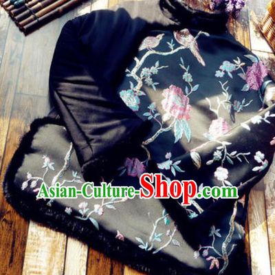 Chinese Traditional Winter Embroidered Black Jacket National Tang Suit Overcoat Costumes for Women