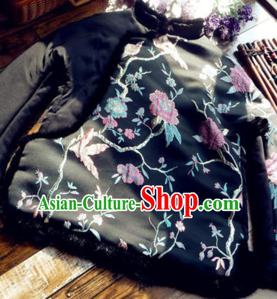 Chinese Traditional Winter Embroidered Black Jacket National Tang Suit Overcoat Costumes for Women Chinese Traditional Winter Embroidered Black Jacket National Tang Suit Overcoat Costumes for Women